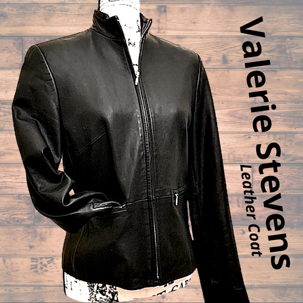 Valerie Stevens Black Lambskin Leather Coat, sz. S